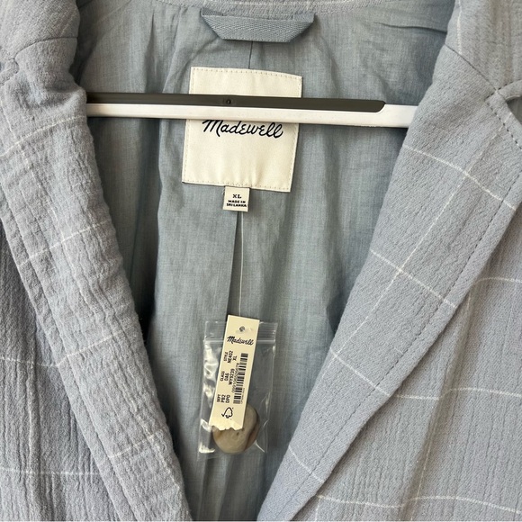 NWT Madewell Cotton-Linen Relaxed Larsen Blazer in Blue Windowpane - Picture 7 of 10